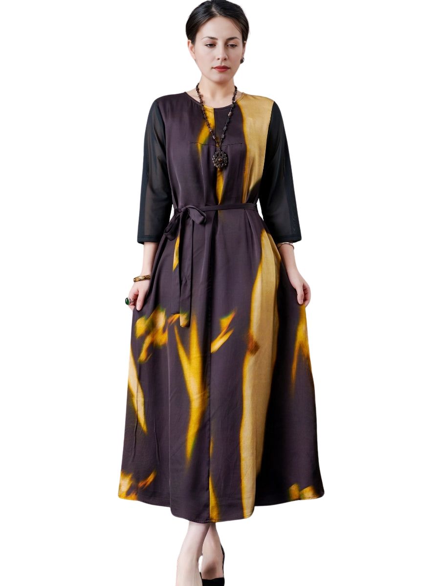 Abstract Print Long Sleeve Maxi Dress