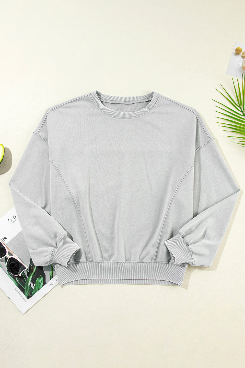 Gray Exposed Seam Batwing Sleeve Drop Shoulder Sweatshirt