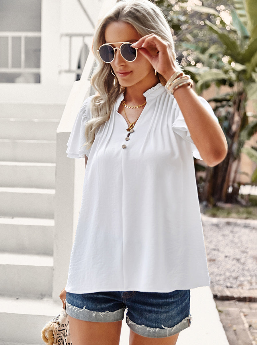 T-Shirts - Short Sleeve Elegant Ruffle T-Shirt - MsDressly