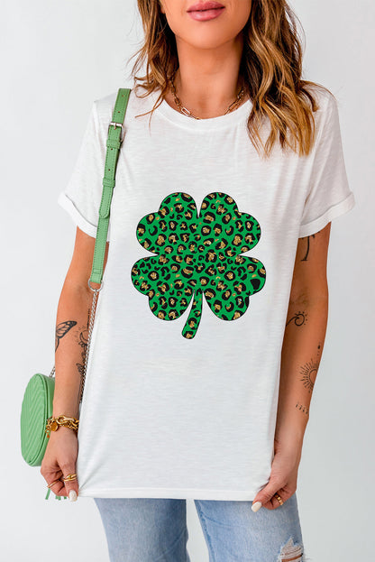 White Leopard Four Leaf Clover T-Shirts