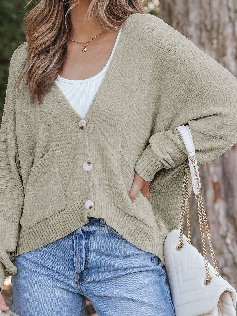 Lapel Pocket Knit Sweater Cardigan Coat