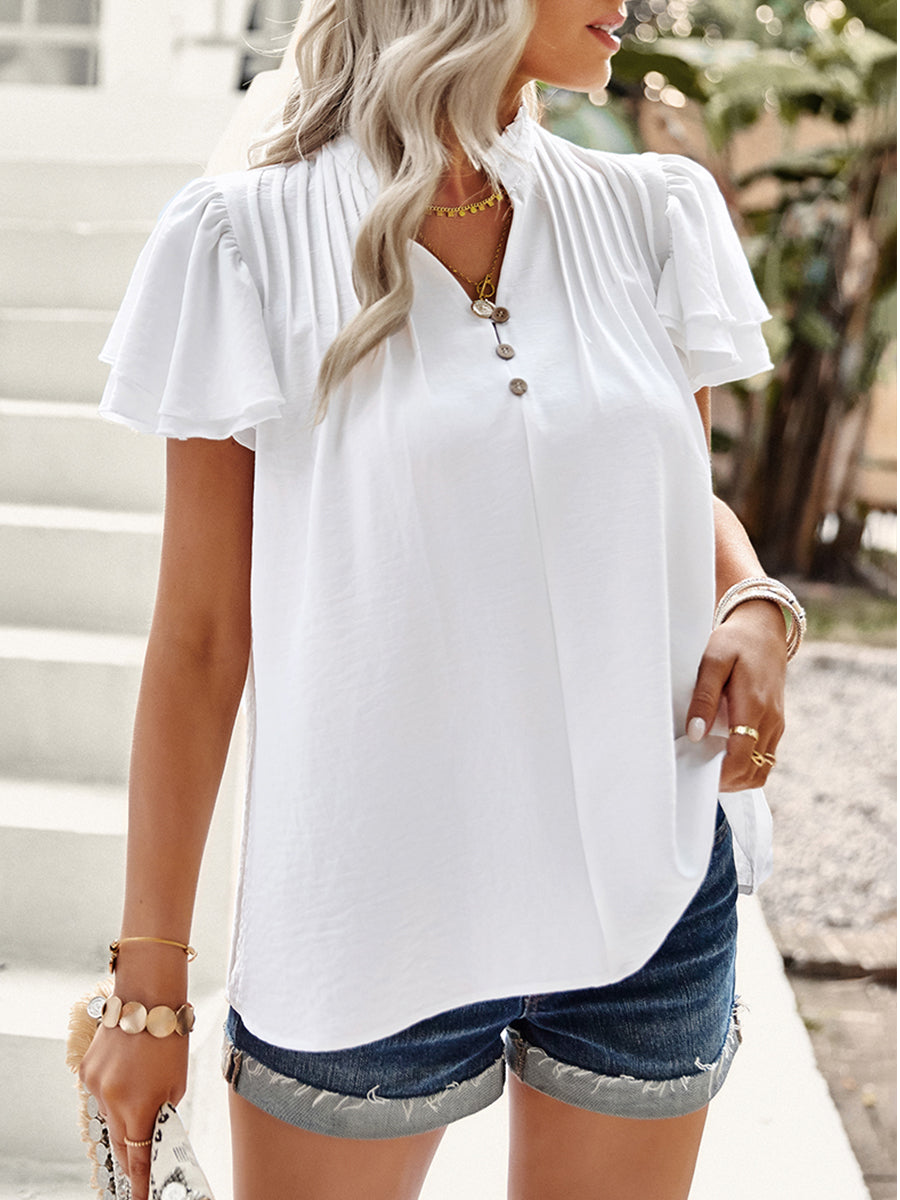 T-Shirts - Short Sleeve Elegant Ruffle T-Shirt - MsDressly