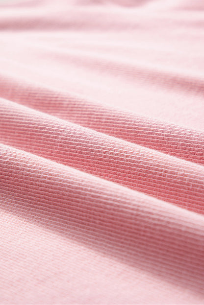 Pink Loose Drop Shoulder Ribbed Sweatshirt