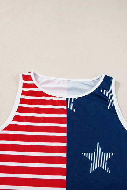 Red USA Flag Printed Round Neck Tank Top