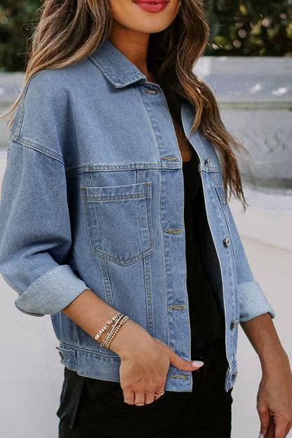 Wild Wind Washed Oversize Pocketed Denim Jacket