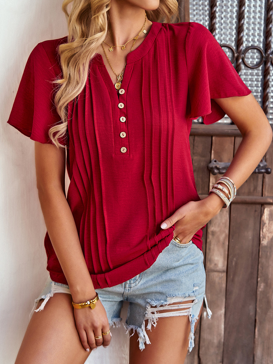 T-Shirts - Solid Loose Casual Short-Sleeved V-Neck T-Shirts - MsDressly