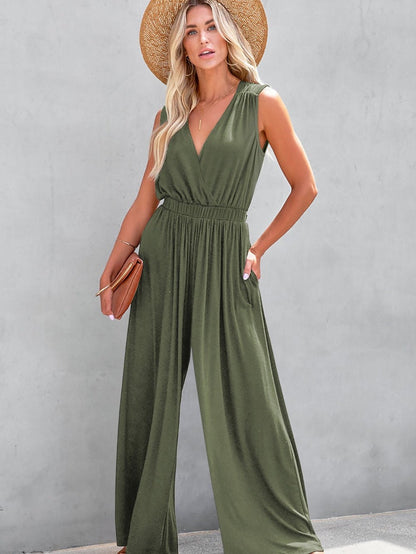 Solid One Shoulder Wide Leg Jumpsuit