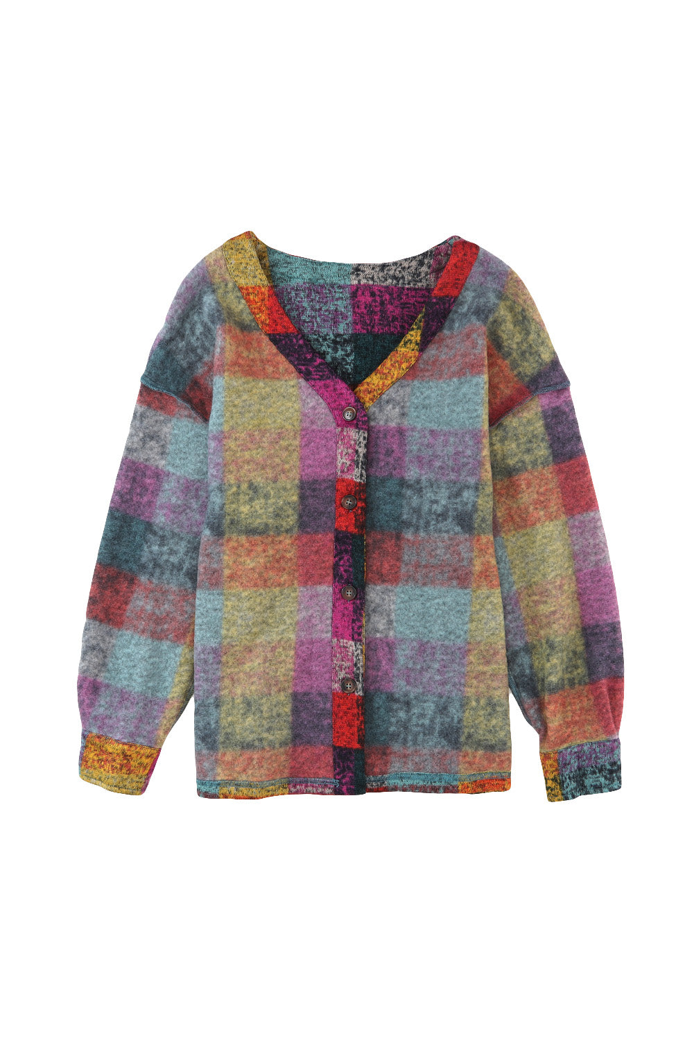 Multicolor Brushed Checked Western Buttoned Jacket