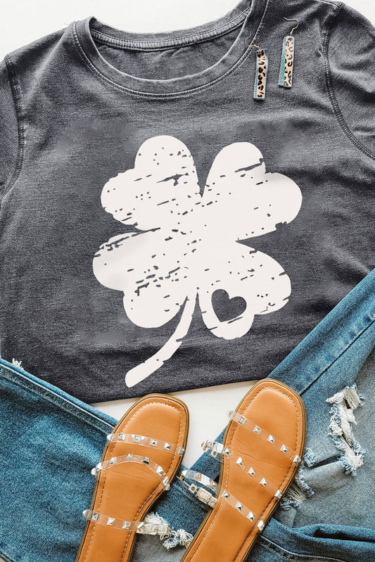 Gray St Patrick Shamrock Graphic Print Tee