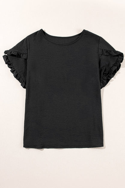 Chic Black Ruffle Sleeve Plus Size Blouse