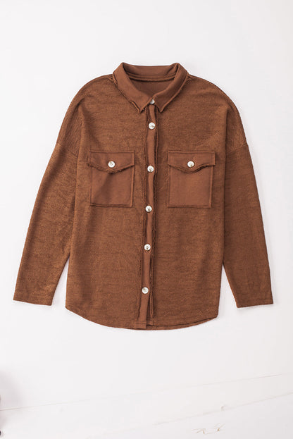 Brown Contrast Flap Pockets Relaxed Shacket