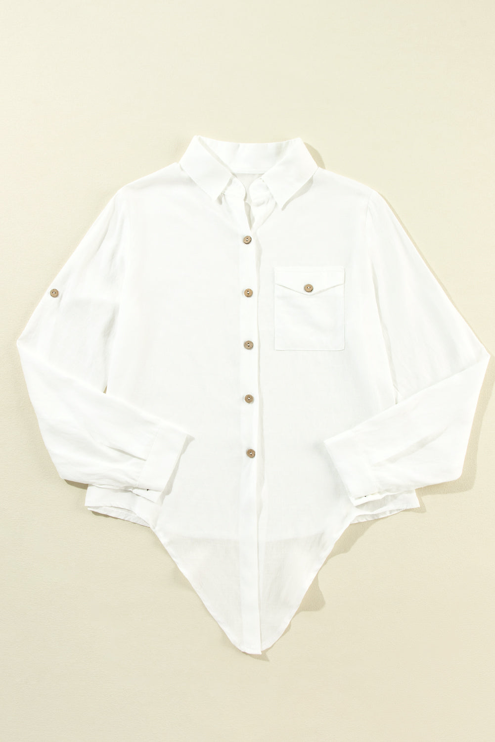 White Roll up Sleeve Knotted Casual Shirt