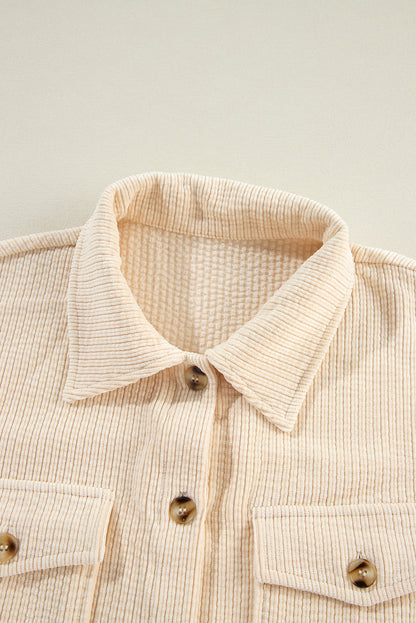 Oatmeal Corduroy Flap Pocket Button Up Shacket