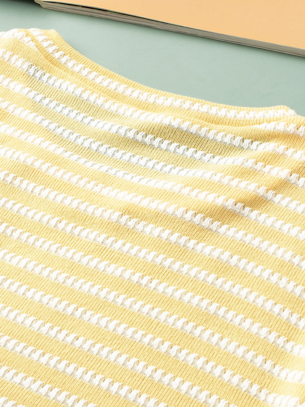 Yellow Stripe Short Puff Sleeve Plus Size Jumper