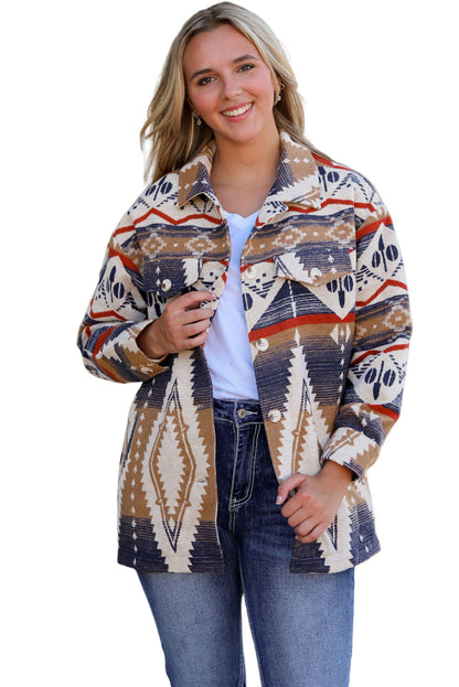 Multicolor Aztec Print Button-Up Oversized Jacket