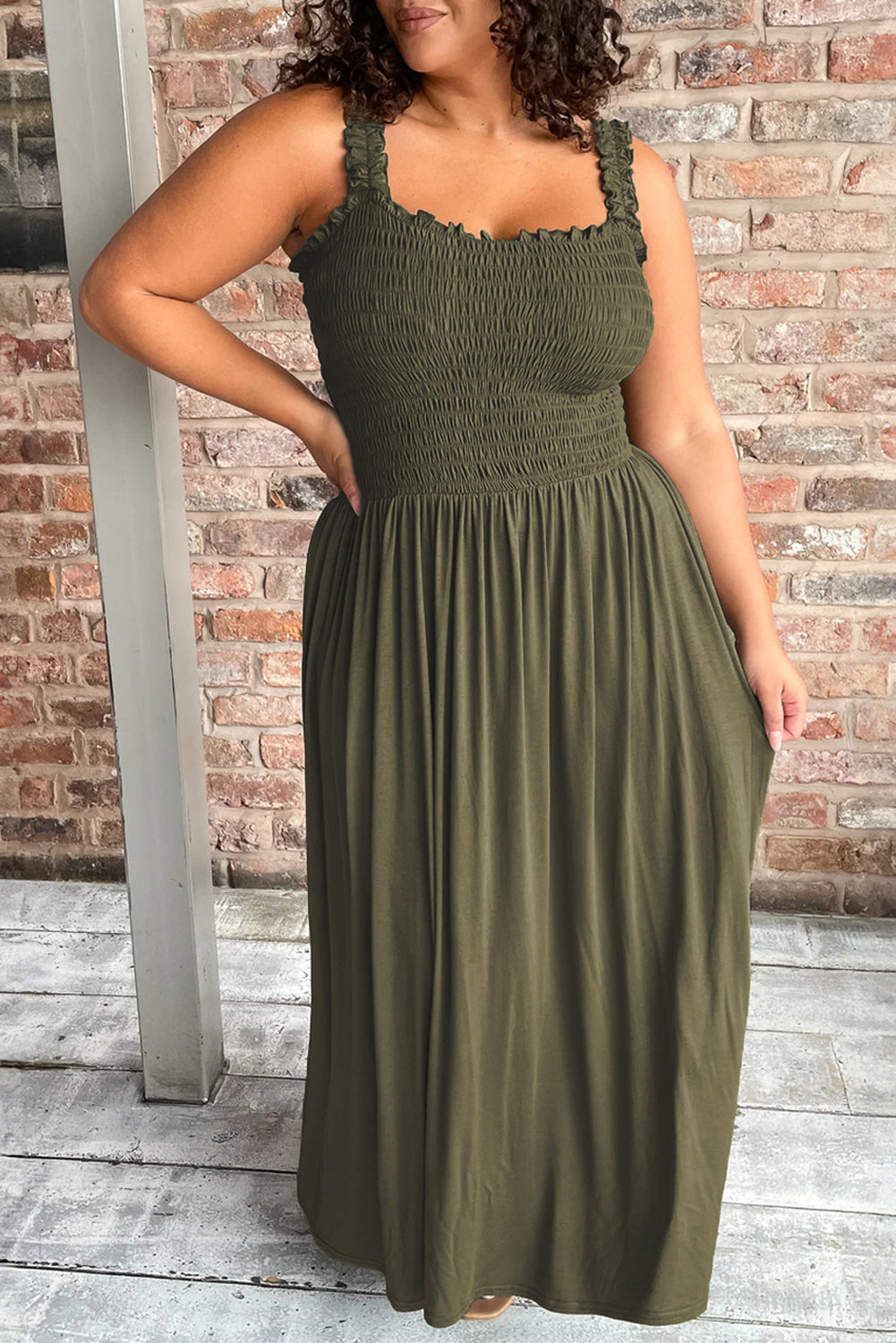 Amazon Rainforest Green Ruched Bodice Sleeveless Plus Size Full-Length Dress