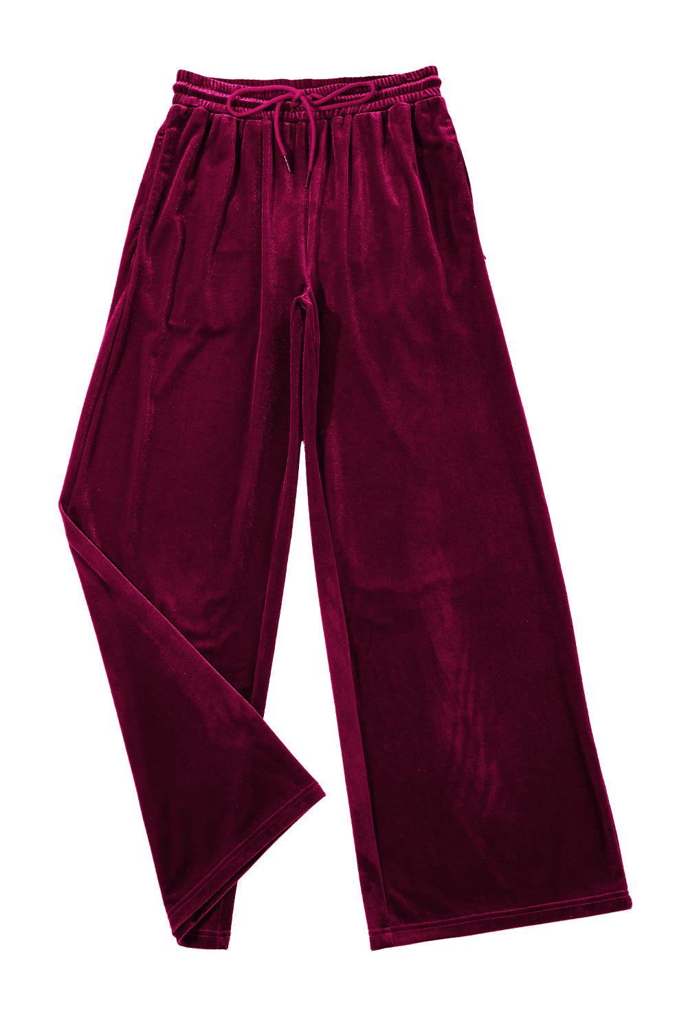 Burgundy Solid Drawstring Waist Wide Leg Pants