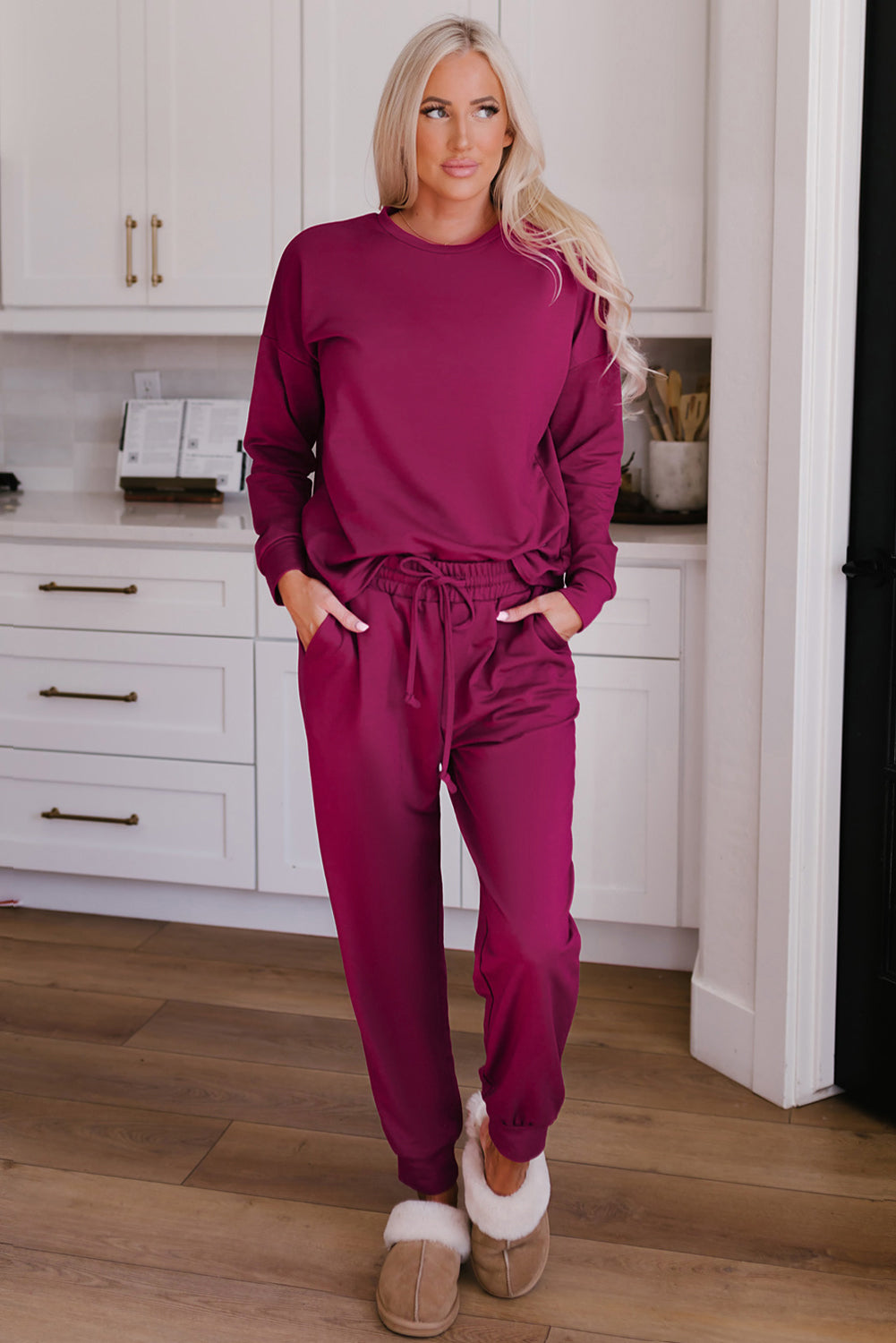 Elegant Off-shoulder Long Sleeve Jumpsuit with Drawstring Frill Hem