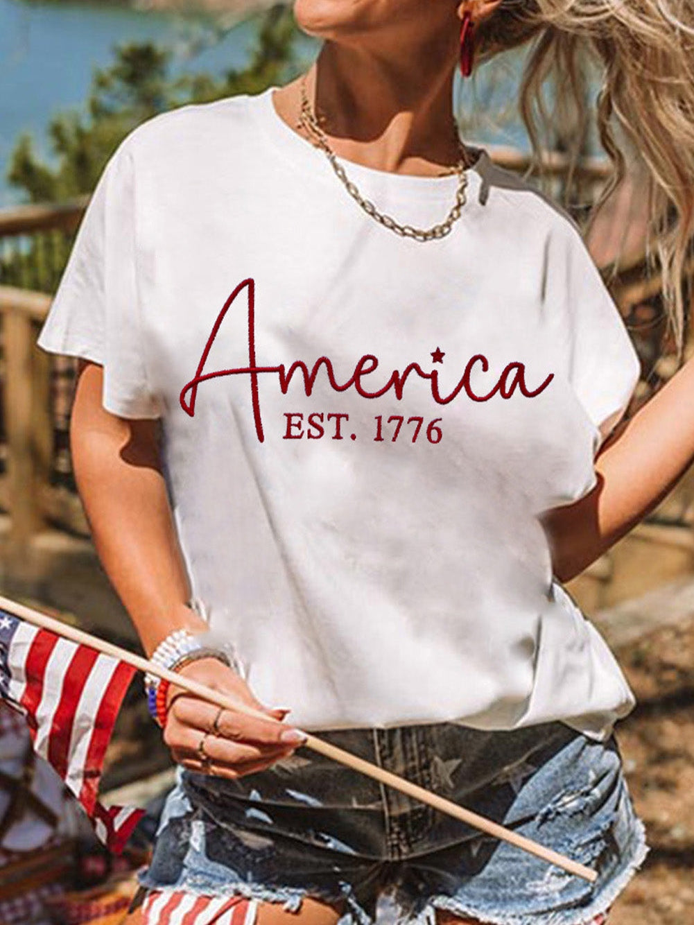 American Pride 1776 Patriotic Embroidered Tee