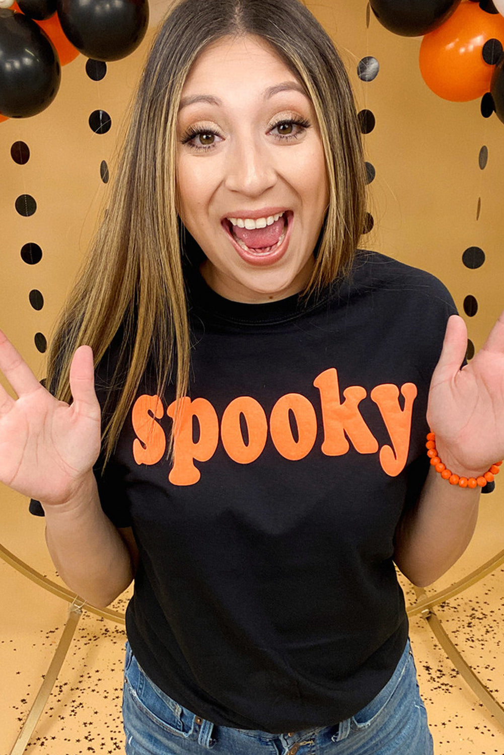 Black Halloween Spooky Crew Neck Casual T-Shirts