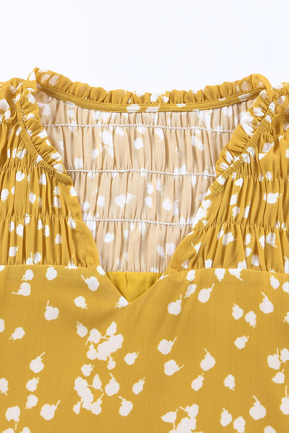 Yellow Floral V-Neck Crinkled Blouse for Early Fall