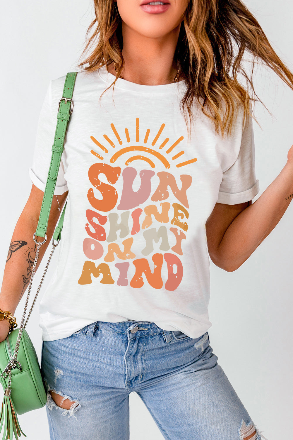 White Sun Shine On My Mind Crew Neck T-Shirts