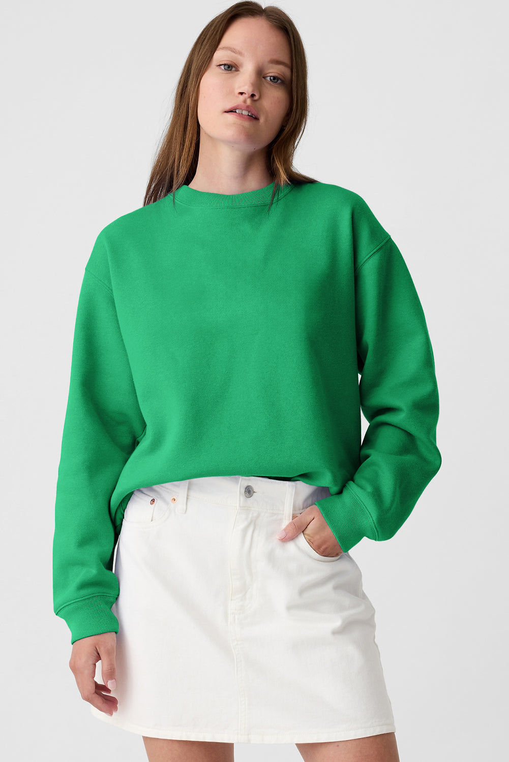 Dark Green Solid Fleece Lined Drop Shoulder Terry Sweatshirt