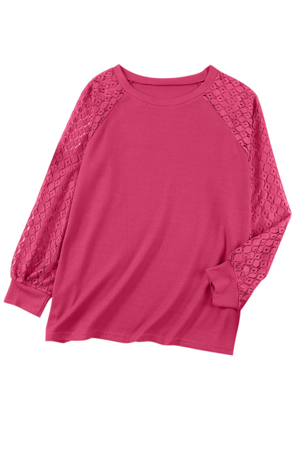 Strawberry Pink Eyelet Raglan Sleeve Drop Shoulder Plus Size Top