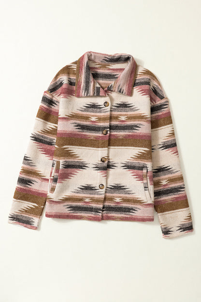 Multicolor Aztec Print Button Up Long Sleeve Jacket