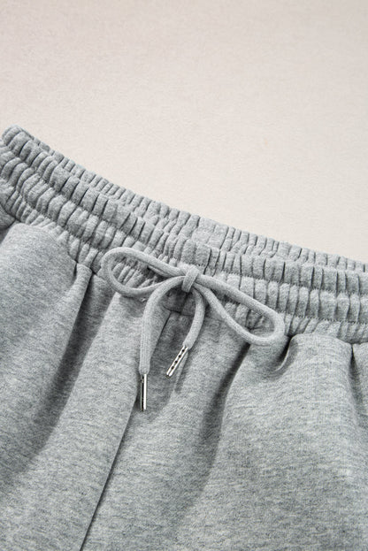 Light Grey Solid Color Side Striped Sweatshirt Active Set