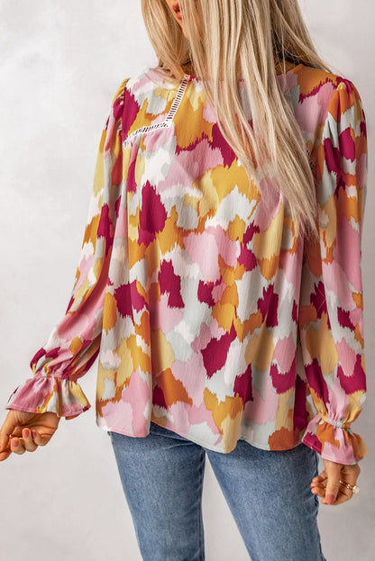 Abstract Print Puffy Sleeve Loose Blouse for Women