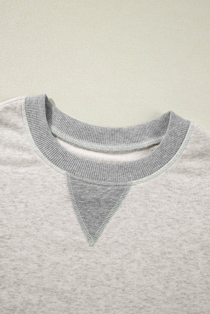 Light Grey Color Block Thumbhole Sleeve Drop Shoulder Sweatshirt