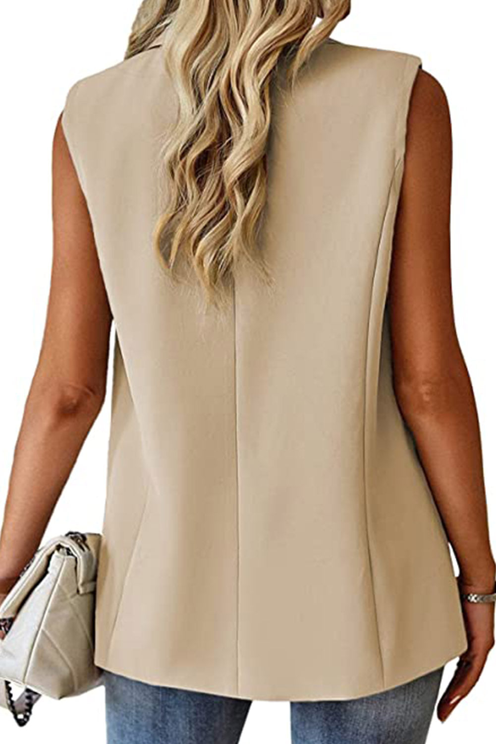 Apricot Single Button Pocketed Lapel Vest Blazer