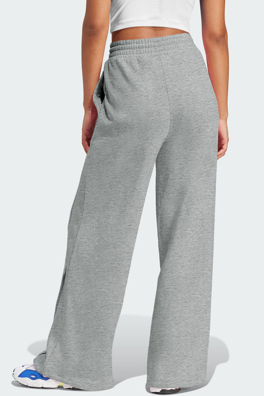 Gray Seamed Drawstring High Waist Wide Leg Sweatpants