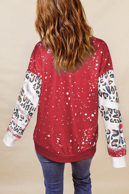 Fiery Red Valentines Heifer Graphic Print Leopard Bleached Sweatshirt