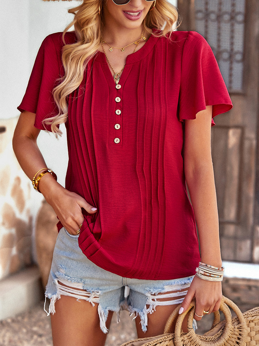 T-Shirts - Solid Loose Casual Short-Sleeved V-Neck T-Shirts - MsDressly