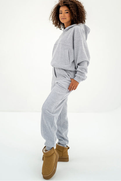 Gray Solid Exposed Seams Hoodie and Joggers Activewear Set