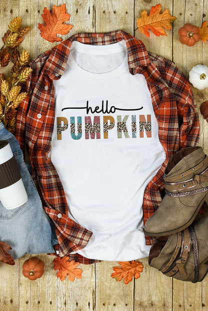 White Hello Pumpkin Graphic Casual Tee