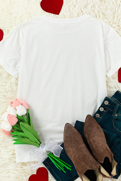 White Valentines Heart Pattern T Shirt