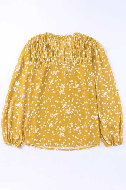 Yellow Floral V-Neck Crinkled Blouse for Early Fall