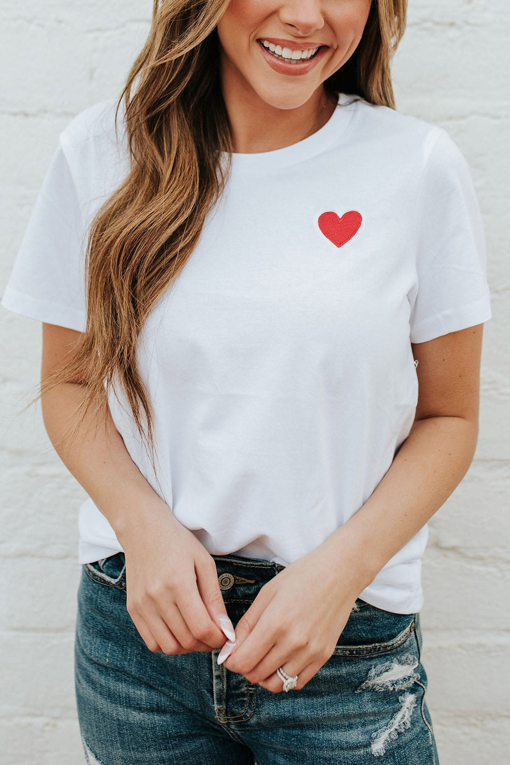 White Valentines Heart Pattern T Shirt