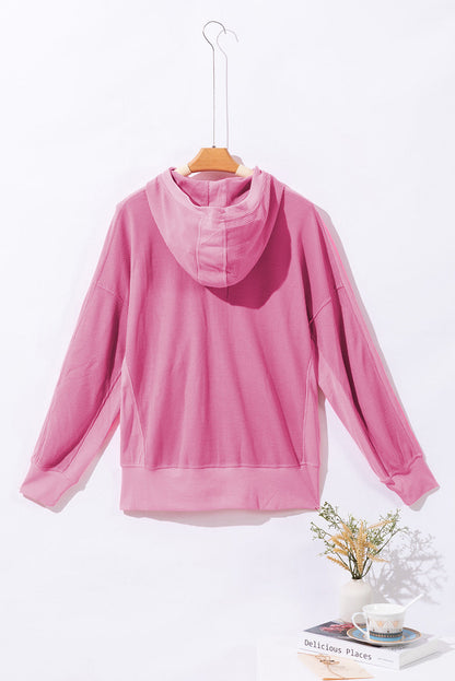 Rose Thermal Waffle Knit Full Zipper Hooded Jacket