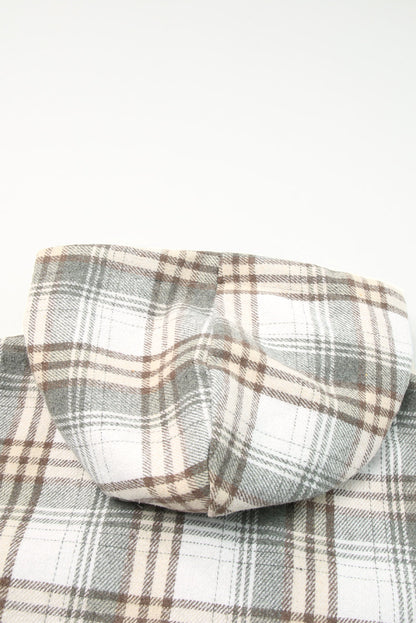 Gray Plaid Pattern Sherpa Lined Hooded Shacket