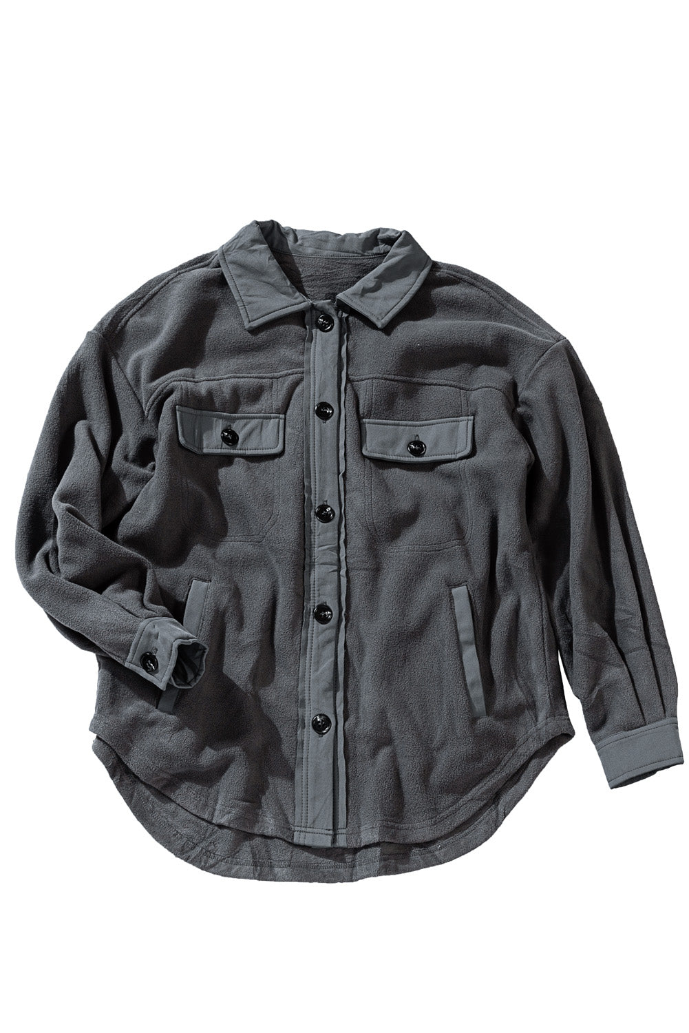 Gray Turn Down Collar Buttoned Shirt Jacket