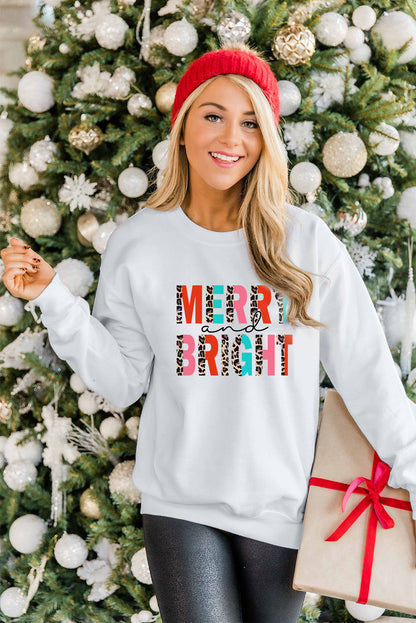 White MERRY and BRIGHT Leopard Print Pullover Sweatshirt