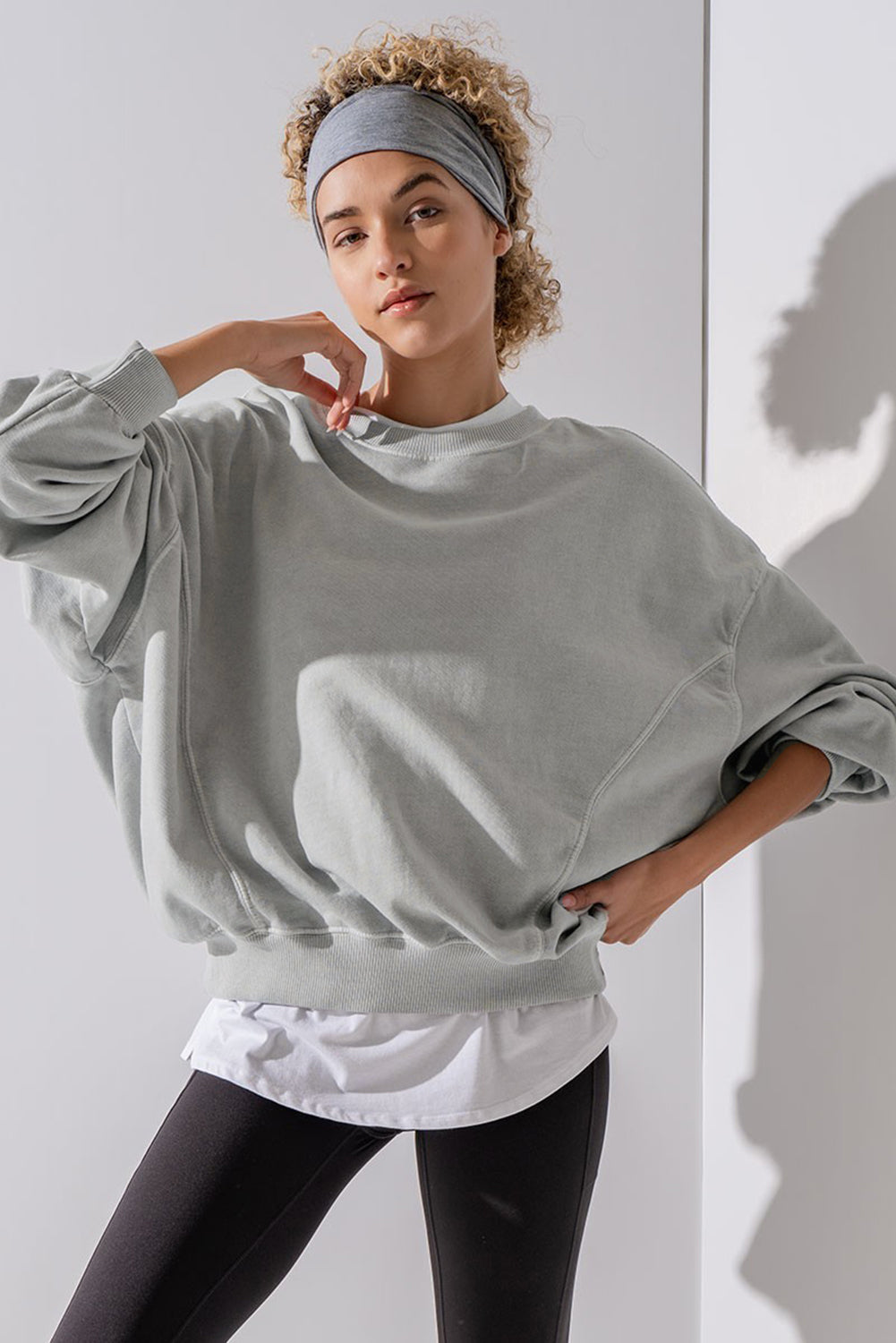 Gray Exposed Seam Batwing Sleeve Drop Shoulder Sweatshirt