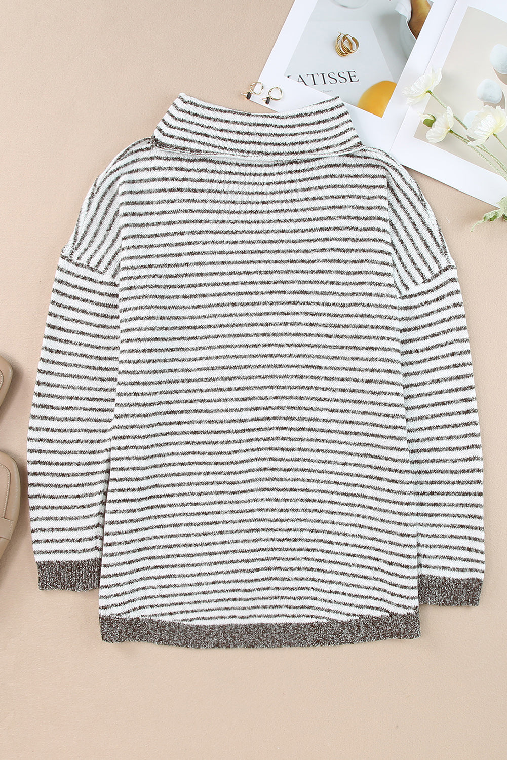 Women's Sweaters Solid High Collar Button Long Sleeve Sweater