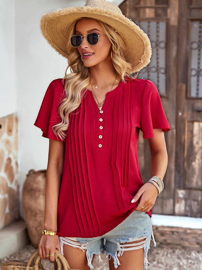 T-Shirts - Solid Loose Casual Short-Sleeved V-Neck T-Shirts - MsDressly