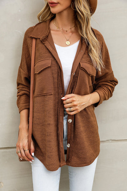 Brown Contrast Flap Pockets Relaxed Shacket