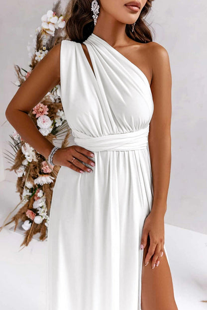 Elegant Solid Deep V Neck Split Dress